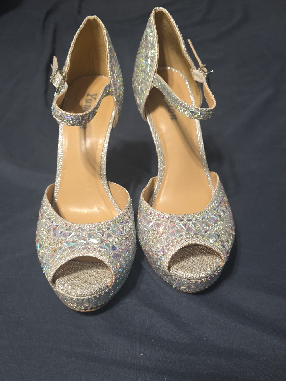 Sparkling Holographic Peep-Toe Ankle Strap Heels - Women